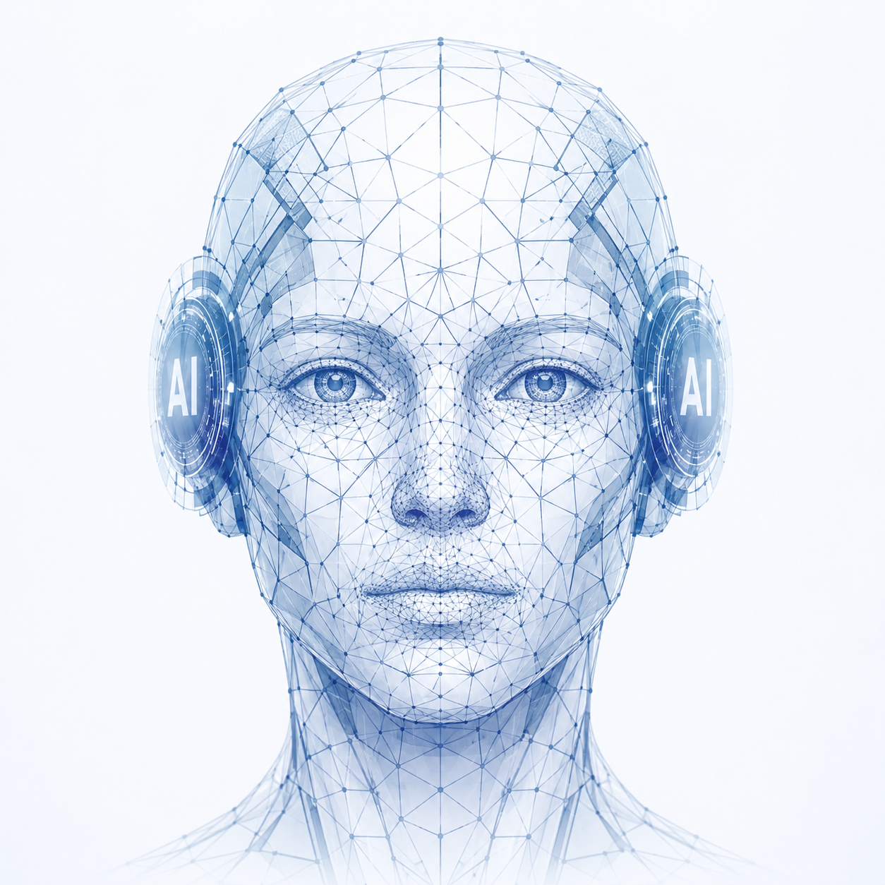 AI wireframe portrait representing AskGalore's AI systems